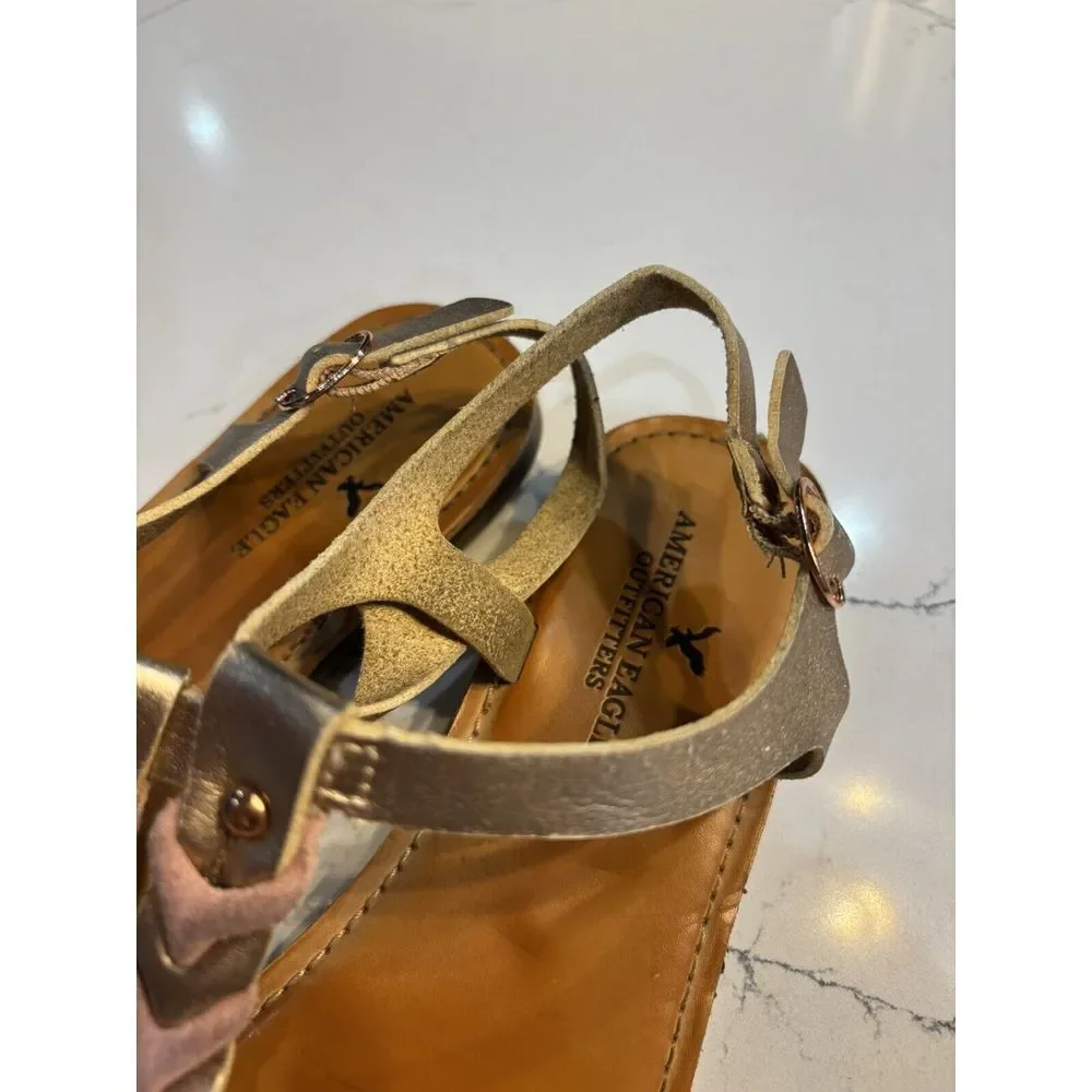 American Eagle Outfitters Sandals Womens 8 Thong Pink‎ Leather T-Strap Flats
